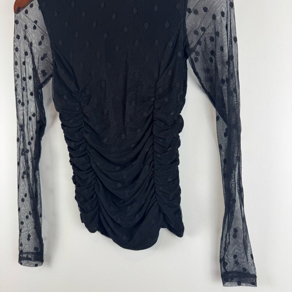 Evereve Sheer Black Ruched Top with Polka Dot Detail ~ XS - Picture 4 of 12
